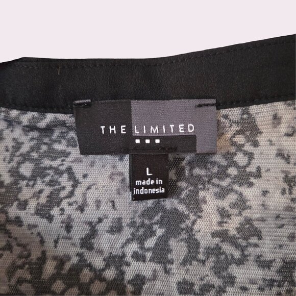 The Limited Womens Sheer LS V Neck Black Gray White Abstract Blouse - Large - Picture 3 of 4